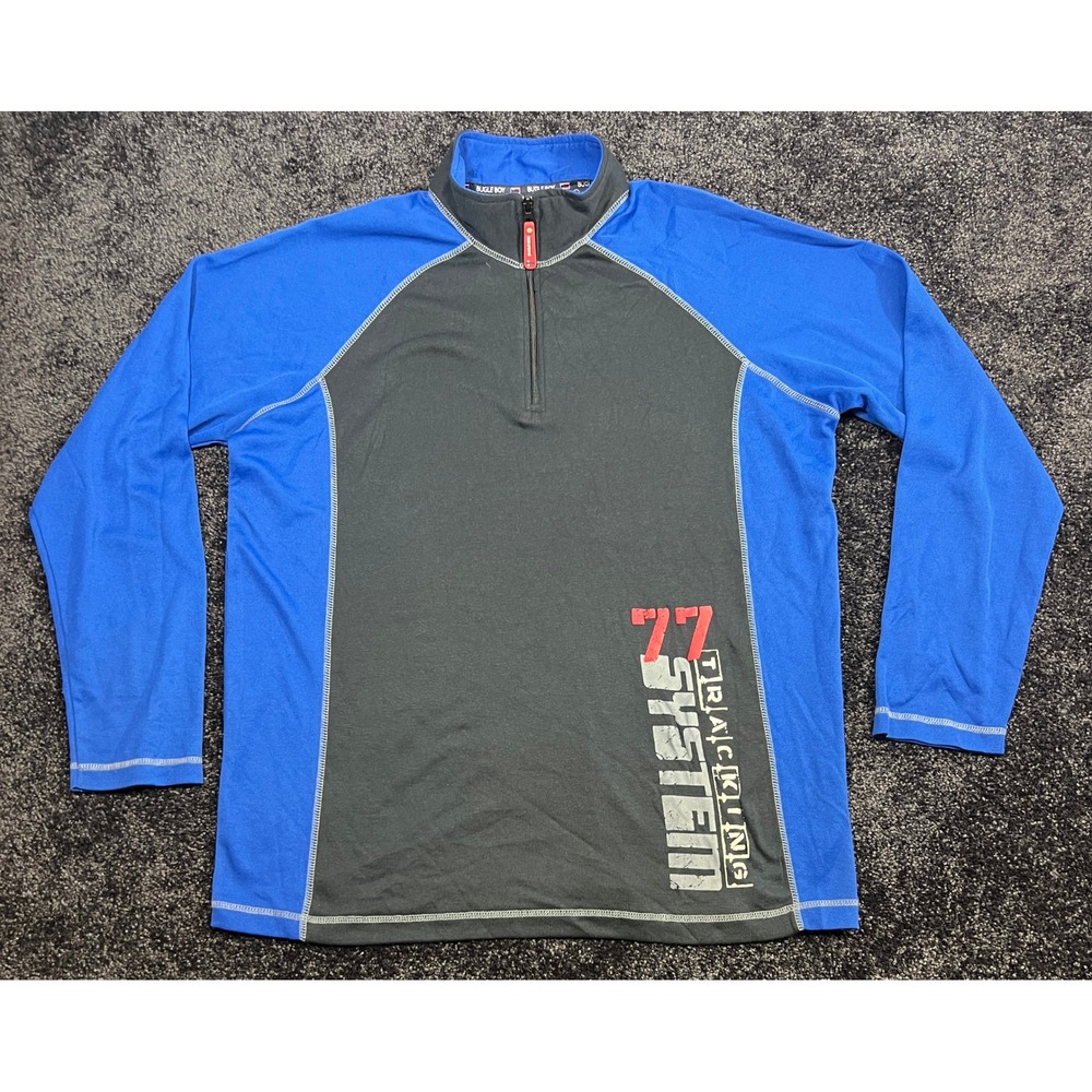Bugle Boy Tracking System 77 Pullover 1/4 zip Long Sleeve Mens Large Blue Black